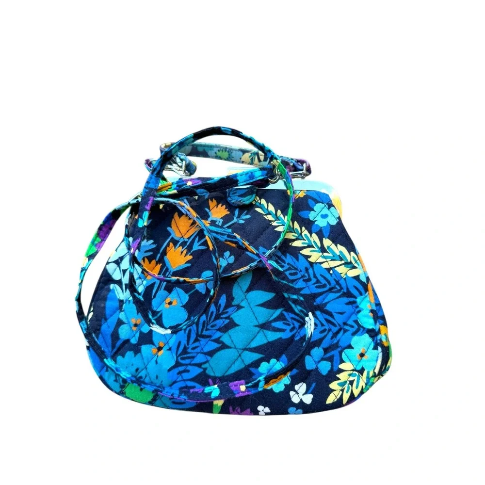 Vera‎ Bradley Blue Floral Quilted Kiss Lock Crossbody Bag Midnight Blues Retired